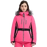 HIGH EXPERIENCE Women Ski Jacket Snowboard Fitted Slim Fit Short Snow Coat Belted Mountain Waterproof Insulated Warm Winter