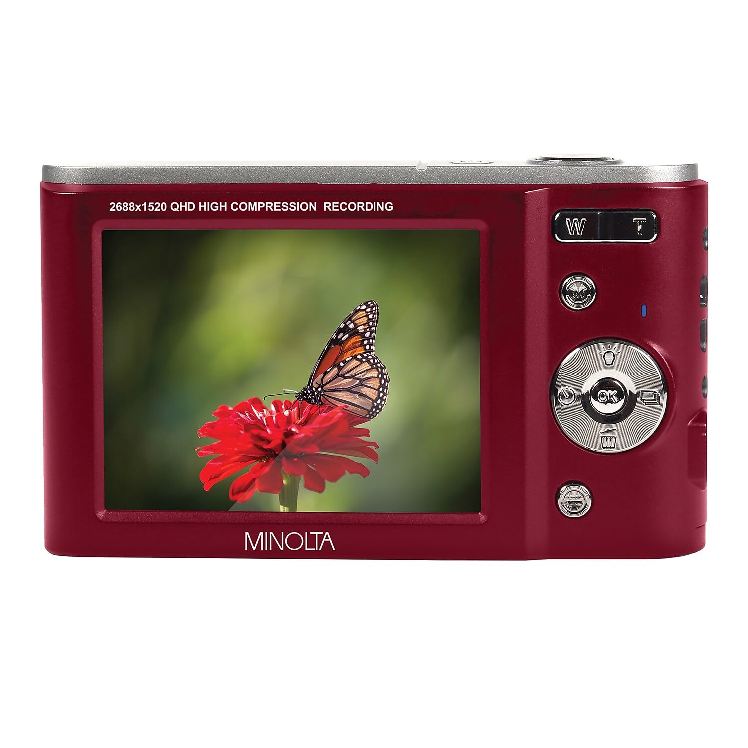Minolta MND20 44MP Digital Camera – 2.7K Ultra HD Video, 16X Digital Zoom, Anti-Shake Stabilization, Time Lapse, Face Detection, 2.9-inch LCD Display – Lightweight Compact Camera (Red)