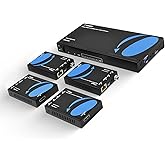 OREI 4K HDMI Over Ethernet 1x4, One Input to Four Outputs Over Ethernet Up to 115 feet (Mirrored), 4K@60Hz 4:4:4, Loop Output for a Display at Source & Low Latency Transmission (UHD14-EX115-K)