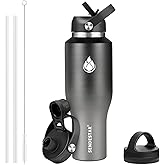 SENDESTAR 40oz Stainless Steel Water Bottle(Cold for 48 Hrs, Hot for 24 Hrs),Double Wall Vacuum Insulated Bottle with Straw Lid, Spout Lid and Flex Cap, Fit in Any Car Cup Holder，Grey-B