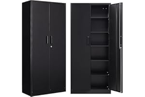 NODHM Metal Storage Cabinet with Lockable Door and 5 Adjustable Shelves, 6 Tier Steel Garage Tool Cabinet for Home Office Uti