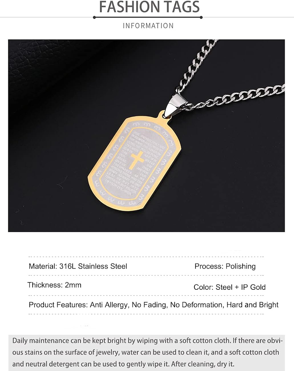 Bible Prayer Dog Tag, gift For Men Boys, 316l Stainless Steel Cross Lord’s Prayer Pendant With Chain, Catholic Jewelry Inspirational Necklace, Religious Bible Scripture Dog Tag | 