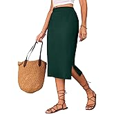 Naggoo Summer Midi Skirts for Women Elastic High Wasited Straight Knee Length Skirt Dark Green XXL
