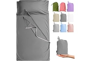 Cozysilk Brand - GANNAFEE Cotton Sleeping Bag Liner with Zipper - 100% Cotton Travel Sheet Sleep Sack Adult - Travel Sleeping Bag for Hotels Camping Hiking