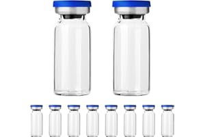 Plceo Sterile Empty Vials with Self Healing Injection Port,with Aluminum Plastic Cap，Sealed Empty Vials (10ML 12PCS)