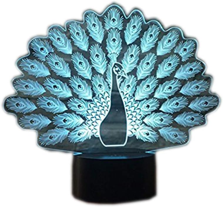 3D Illusion Lamp Novelty Optical Led Light 7 Colors Change Peacock Light Touch Switch Table Desk Lamps for Kids Bedroom Birthday Gifts