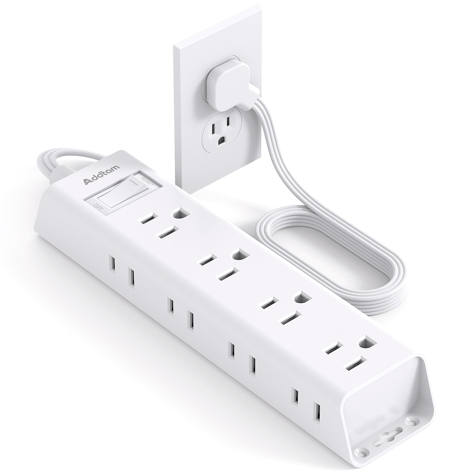 Photo 1 of Short Extension Cord 1Ft, Flat Plug Power Strip - Addtam 12 Widely AC 3 Sides Multiple Outlets, 1050J Surge Protector, Wall Mount, Desk Charging Station for Home Office Dorm Room Essentials