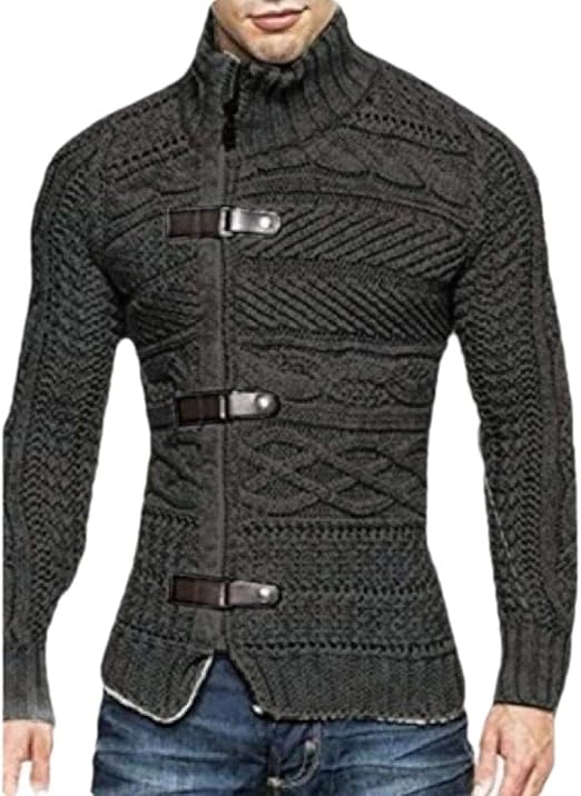 Amazon Qiangjinjiu メンズニットジャケット タートルネック 斜めジッパー 冬のカジュアルセーター ジャンパー トップス Black Xs セーター 通販