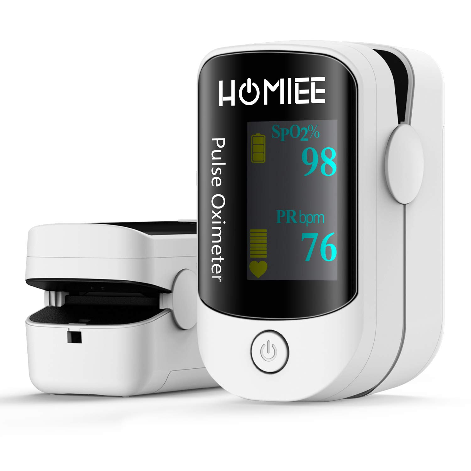 Pulsoximeter, Oximeter mit Pulsmesser mit 4 Richtungen rotierendem OLED Display Fingeroximeter für die Messung des Puls und der Sauerstoffsättigung am Finger, Weiß