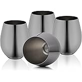 WOTOR Black Stainless Steel Wine Glasses Set of 4, 18oz Unbreakable Stemless Metal Wine Glass for Outdoor, Travel, Camping, Pool