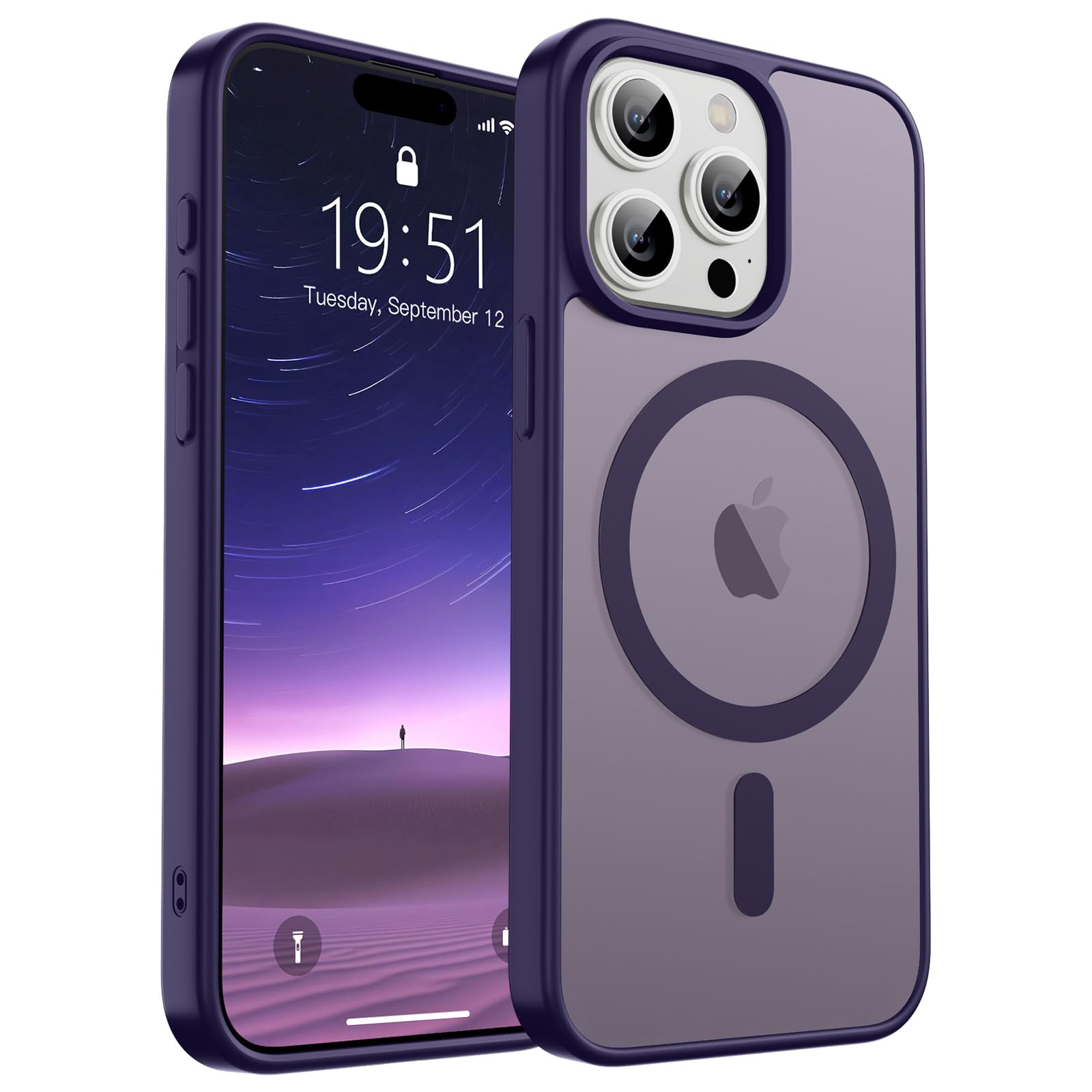 Photo 1 of SUPFINE Magnetic for iPhone 15 Pro Case (Compatible with MagSafe) (Military Grade Drop Protection) Translucent Matte Shockproof Phone Case, Dark Purple