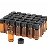 50 Pack,5ml (1/6 oz) Amber Glass Essential Oil Bottle with Screw Caps,Empty Refillable Travel Glass Liquid Sample Vial Preser