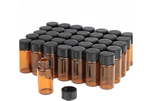 USRommaner 50 Pack,5ml (1/6 oz) Amber Glass Essential Oil Bottle with Screw Caps,Empty Refillable Travel Glass Liquid Sample Vial Preservation Storage Vials Test Container-FREE Funnel&Dropper