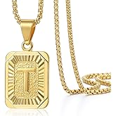 Trendsmax Initial A-Z Letter Pendant Necklace Mens Womens Capital Letter Yellow Gold Plated Stainless Steel Box Chain 22inch