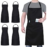 4 Packs Chef Apron, Black Waterproof Apron, Adjustable Aprons with 2 Pockets for Men Women, Professional Aprons for Kitchen Cooking Gardening Painting Baking Restaurant (Black)