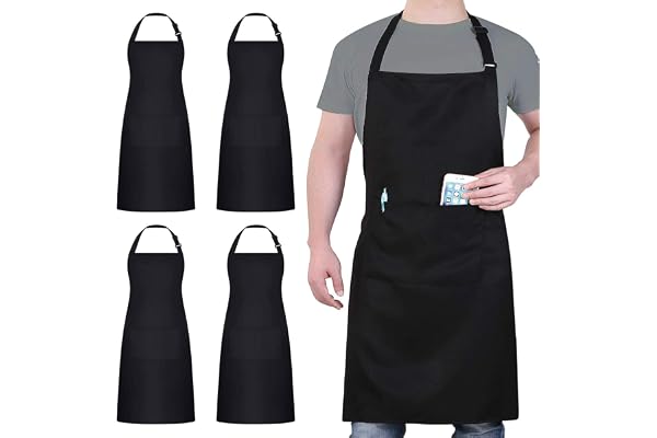 4 Pack Chef Apron, Waterproof Apron, Adjustable Apron with 2 Pockets for Men Women, Apron for Cooking Baking Restaurant