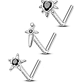 CM Crareesi Mania Nose Studs Pack 316L Surgical Steel L Shaped Nose Piercing Jewelry 20G Nostril Piercing Jewelry for Women Men Halloween Nose Piercing Studs