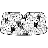 Oarencol Funny Cat Car Windshield Sun Shade Cute Black White Kitty Animal Foldable UV Ray Sun Visor Protector Sunshade to Keep Your Vehicle Cool (55