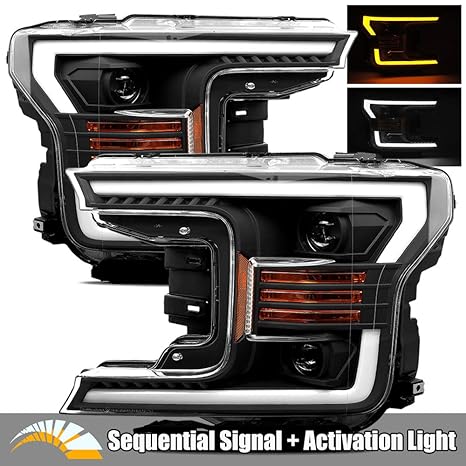 Alpharex Black Fit 18 20 Ford F150 Halogen Type Led Tube Dual Projector Headlights With Switchback Drlsequential Signalactivation Light