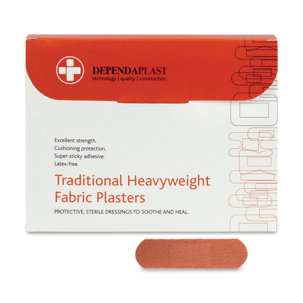 RELIANCE MEDICAL Dependaplast Traditional Heavyweight Fabric Plasters. Extra Cushioning and Physical Protection - Heavy Elastic Fabric - Super-Sticky Zinc Oxide Adhesive (6 x 2 cm, Pack of 100)