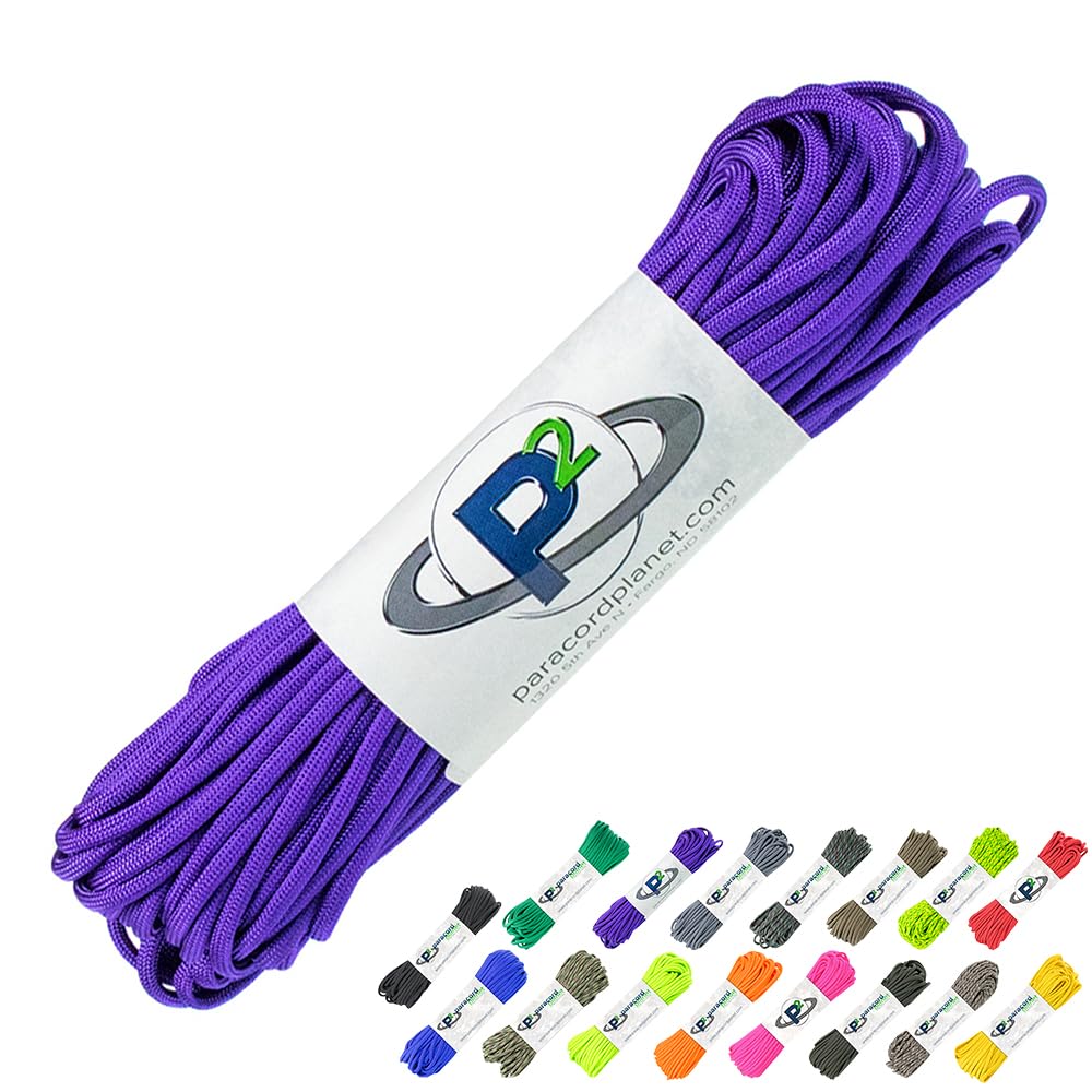 Paracord Planet 100' Hanks Parachute 550 Cord Type III 7 Strand Paracord Top 40 Most Popular Colors (Acid Purple)