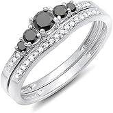 Dazzlingrock Collection 0.45 Cttw 10k Round Black & White Diamond Womens 5 Stone Bridal Engagement Ring Set, Solid White Gold