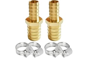Uenede 2PCS Brass 3/8" to 1/2" OD Barb Reducer Barbed Hose Fittings with 4 Stainless Steel Clamps Hex Reducing Splicer Mender Fitting for Water/Oil/Gas