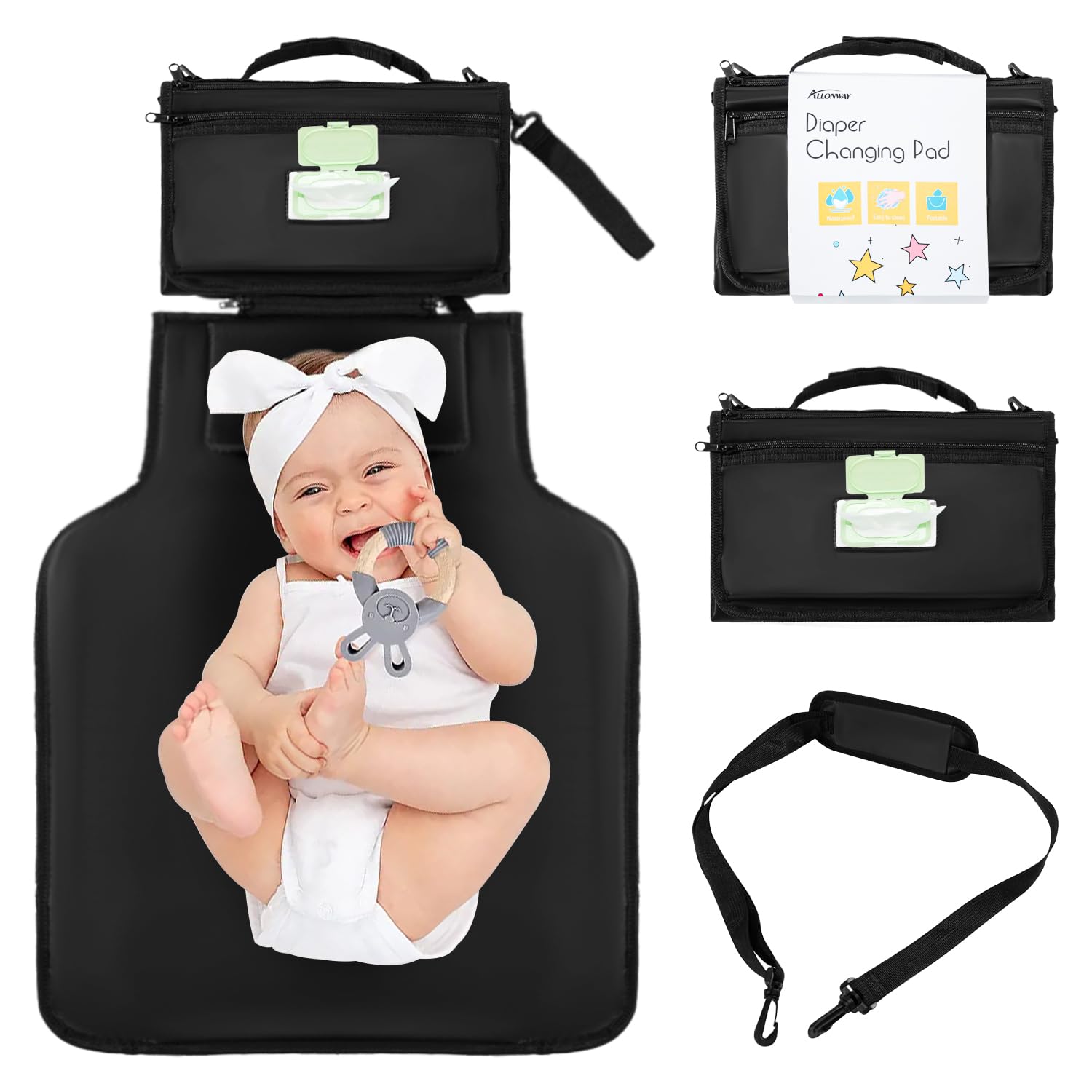 Photo 1 of Allonway Portable Changing Pad, Waterproof Baby Diaper Mat, Foldable Travel Changing Pad With Wipes Pocket for Baby Shower