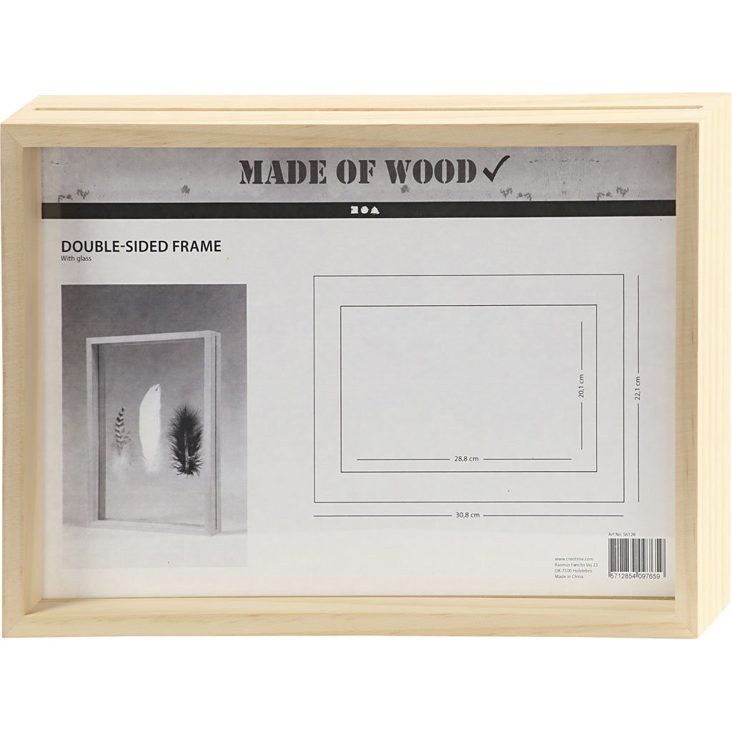 Double-Sided Frame, A4, Size 22,1x30,8 cm, Depth 4,5 cm, Pine, 1pc, Inner Size 20,1x28,8 cm