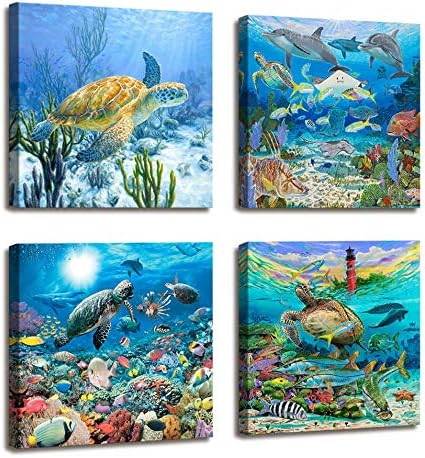 Amazon Com Bathroom Wall Decor Sea Turtle Wall Art Painting Ocean