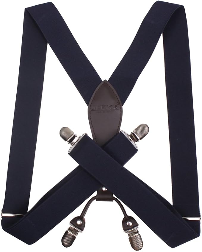 JIERKU Mens Suspenders Clip On Navy Suspenders for Men Tux Suspenders