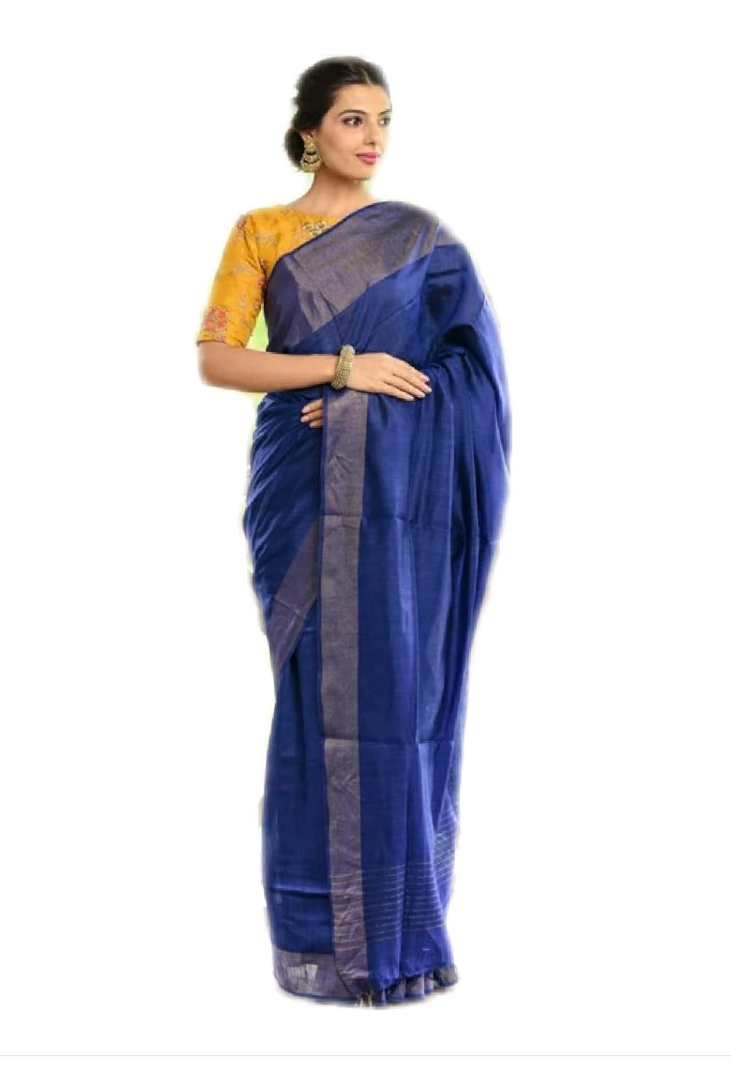 Buy India Silk Pwcs Ltd Women S Bhagalpuri Muga Silk Saree With Blouse Piece Llns307 Blue At Amazon In