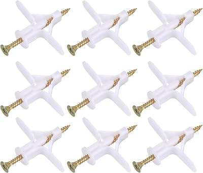 Yibaijia 100 Plasterboard Wall Plugs and Screws Set White