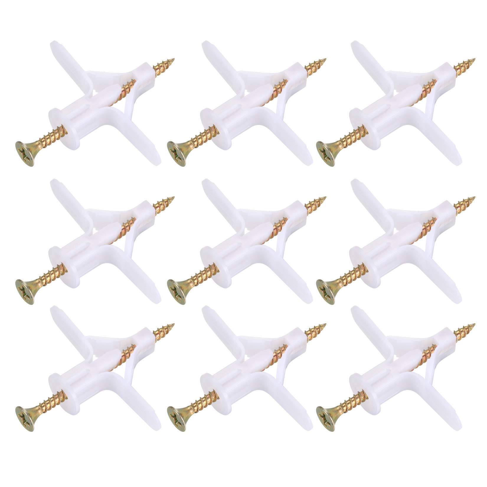 100 Plasterboard Wall Plugs and Screws Set(50 Wall Fixings Expansion Plug Anchor Bolts + 50 Screws), Heavy Duty Expansion Tube with Countersunk Screw for Hollow Drywall Cavity TV Wall Brackets (White)
