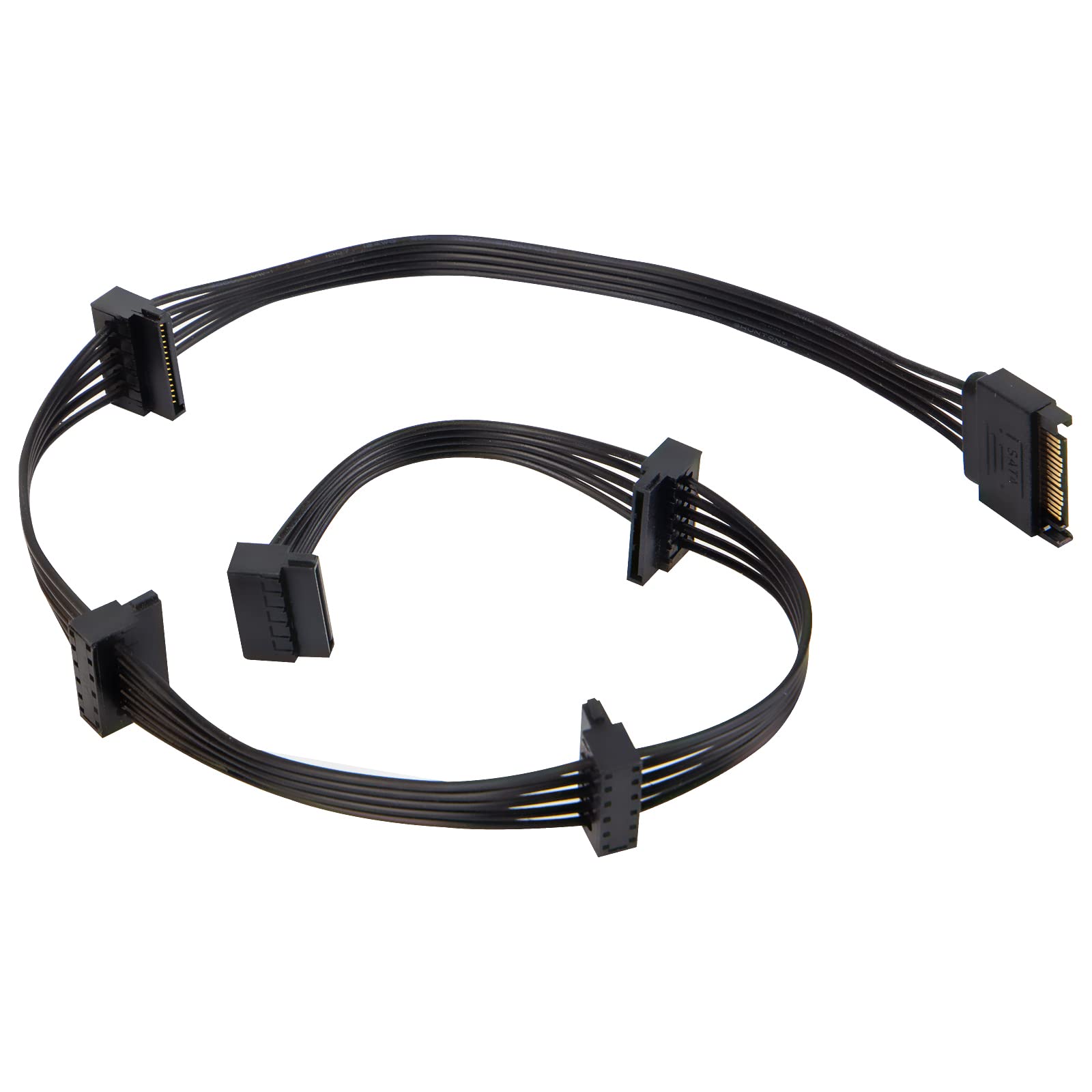 YieJoya Hard Disk 15PIN SATA Cable, Male 15 Pin SATA to Female 5 SATA Serial Cord Splitter Cable Apply HDD, SSD, Optical Drives Sata Cable - 24 Inches, Black