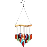 Color Leave Glass Wind Chimes for Outside, Fall Leaves Windcmes Outdoors Unique Suncatcher, Small Sea Glass Art Wind Chimes Outdoor Gifts for Women, Hanging Outdoor Garden Christmas Decoration Gift
