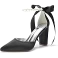 LLBubble Women Heeled Satin Pearls Wedding Shoes For Bride Peep Toe...