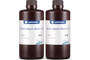 ANYCUBIC Water Washable 3D Printer Resin 2.0, 405nm High Precision 3D Resin, Low Shrinkage Photopolymer Resin for 4K/8K/12K Capable LCD DLP Resin 3D Printer (Grey + Grey, 2000g)