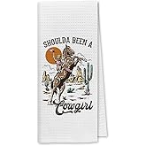 Dibor Shoulda Been A Cowgirl Kitchen Towels - Retro Western Rodeo Absorbent Drying Cloths for Bathroom & Kitchen, Teen Girls Cowgirl Gifts
