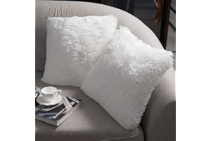 NordECO HOME Luxury Soft Faux Fur Fleece Cushion Cover Pillowcase Spring Decorative Throw Pillows Covers, No Pillow Insert, 18" x 18" Inch, White, 2 Pack