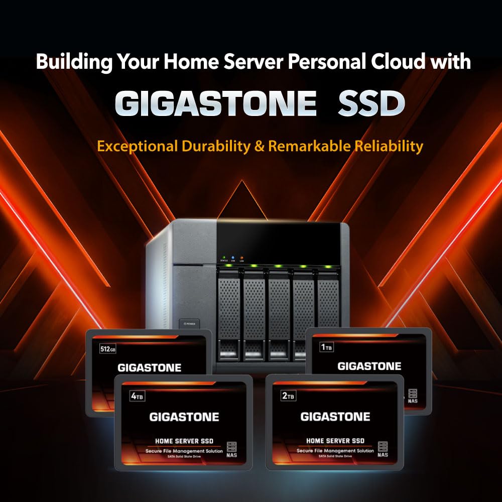 Gigastone Home Server SSD 1TB NAS SSD Drive Cache 24/7 Durable TLC High Endurance Personal Cloud Data Sync Network Attached Storage RAID 3D NAND 2.5
