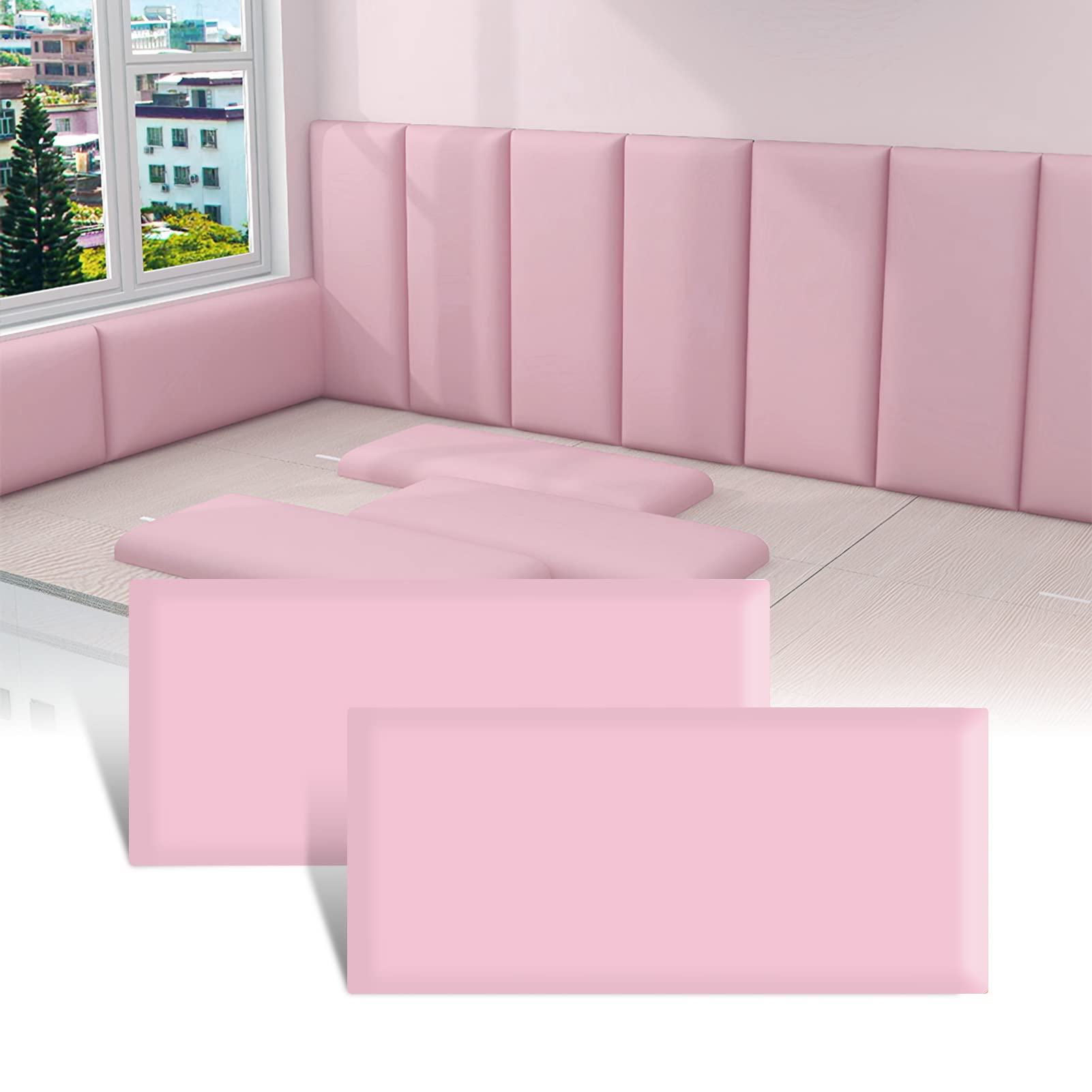 Windplusya 3D kids Anti-collision Wall Stickers, Thicken Tatami Nursery Wall Stickers, Peel and Stick Headboard, Upholstered Wall Panels for Bedroom Dojo Play Room (Pink, 2pack)