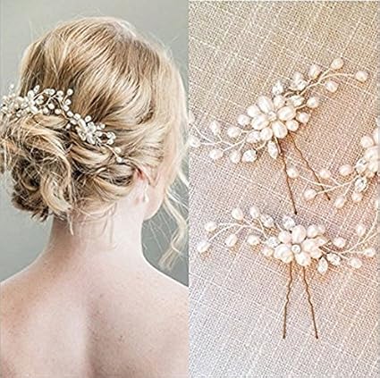 Veewon 2pcs Art und Weise Retro Elegante Damen Perlenrhinestone Haarclip Hochzeit Brautschmuck Braut Haar Zubehör Kopfstück H