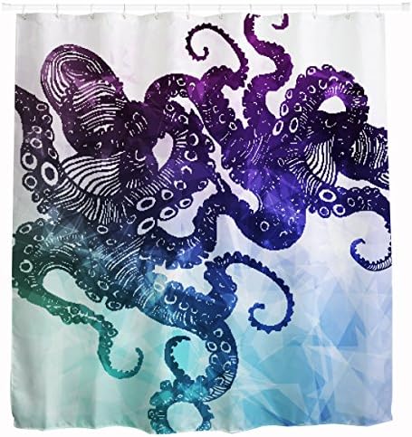 Unique Hipster Octopus Kraken Custom Ocean Abstract Art Shower Curtain, Waterproof and Mold Free Fabric Bath Shower Curtains, 72 x 72 Inch , Blue Teal and Purple