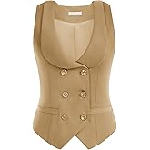 Belle Poque Women Double Breasted Waistcoat Vintage Lapel Collar Vest Coat with 2 Pockets