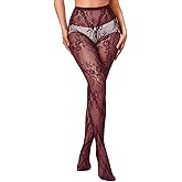 ShawGobow Patterned Tights With Designs,Floral Lace Stockings For Women,Goth Fishnets Costume Concert