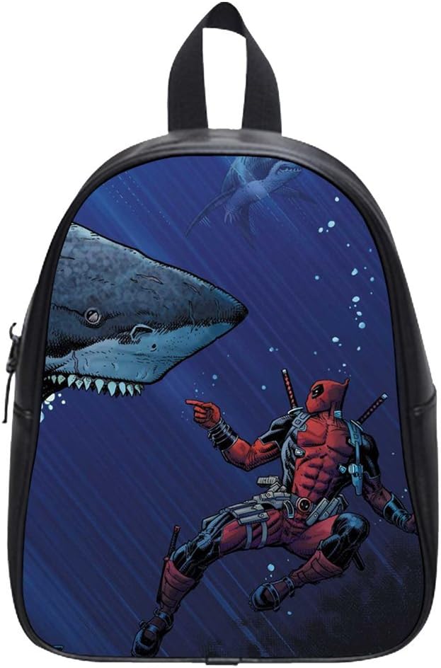 Deadpool Attacked by Sharks Pattern Soft PU Backpack School Bag Travel Bag Bookbags.