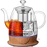 Topwit Electric Kettle Glass, For Hot Water, Tea and Coffee Dual Purpose Design, BPA-Free, 1L Pour Over Removable Stainless Steel Infuser, Auto-shut Off & Boil-dry Protect