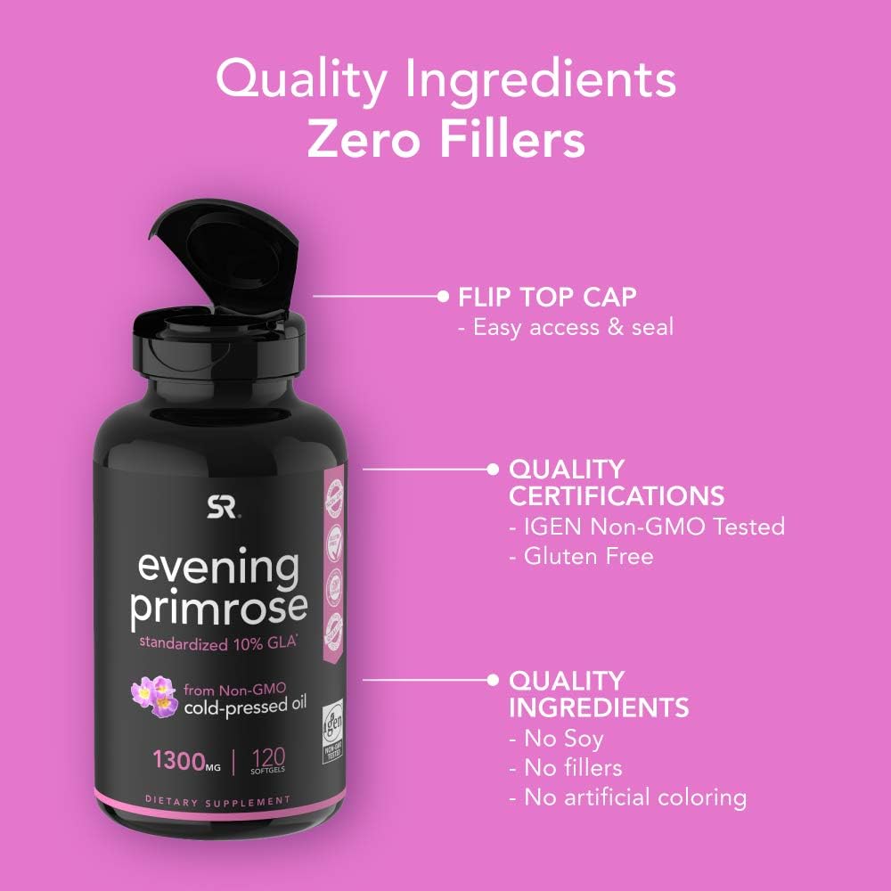 Evening Primrose Oil (1300mg) 120 Liquid Softgels ~ Cold-Pressed with No fillers or Artificial Ingredients ~ Non-GMO & Gluten Free: Health & Personal Care