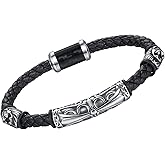 Mr.Van Handmade Braided Leather Bracelet for Men, Premium Genuine Men's Leather Cuff Bracelet with Titanium Ornaments
